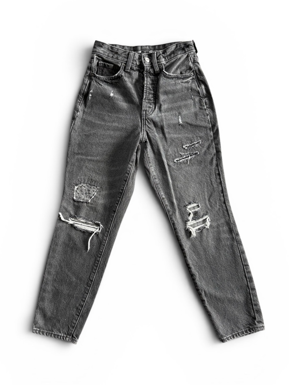 OG Straight Distressed Patch Jeans Women’s Black Grey Old Navy Extra HR